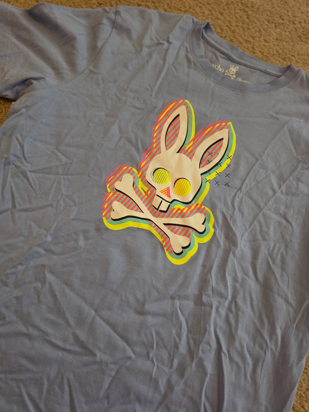 Psycho Bunny Light Blue Bunny Skull Graphic Tee Menda 6 (Large)